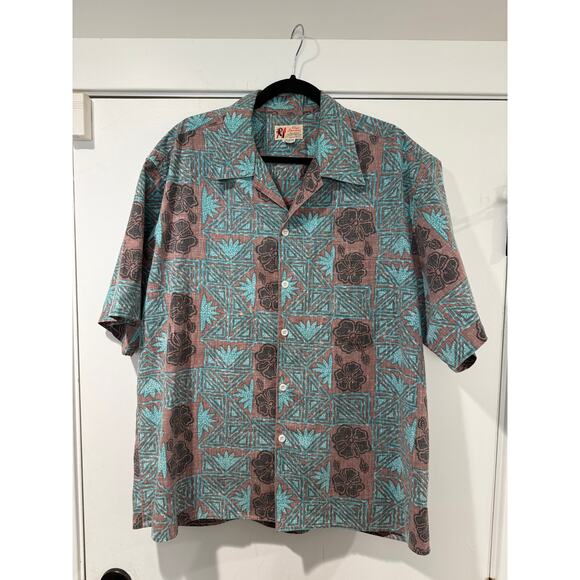 Vintage Reyn Spooner Shirt Mens Large Hawaiian Reverse Print Hibiscus Surfer Tag - Picture 1 of 7